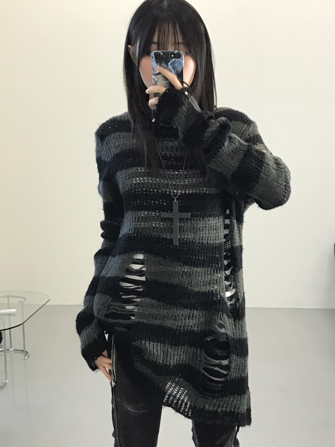 Jpn Damage Details Striped Knit 상품이미지1