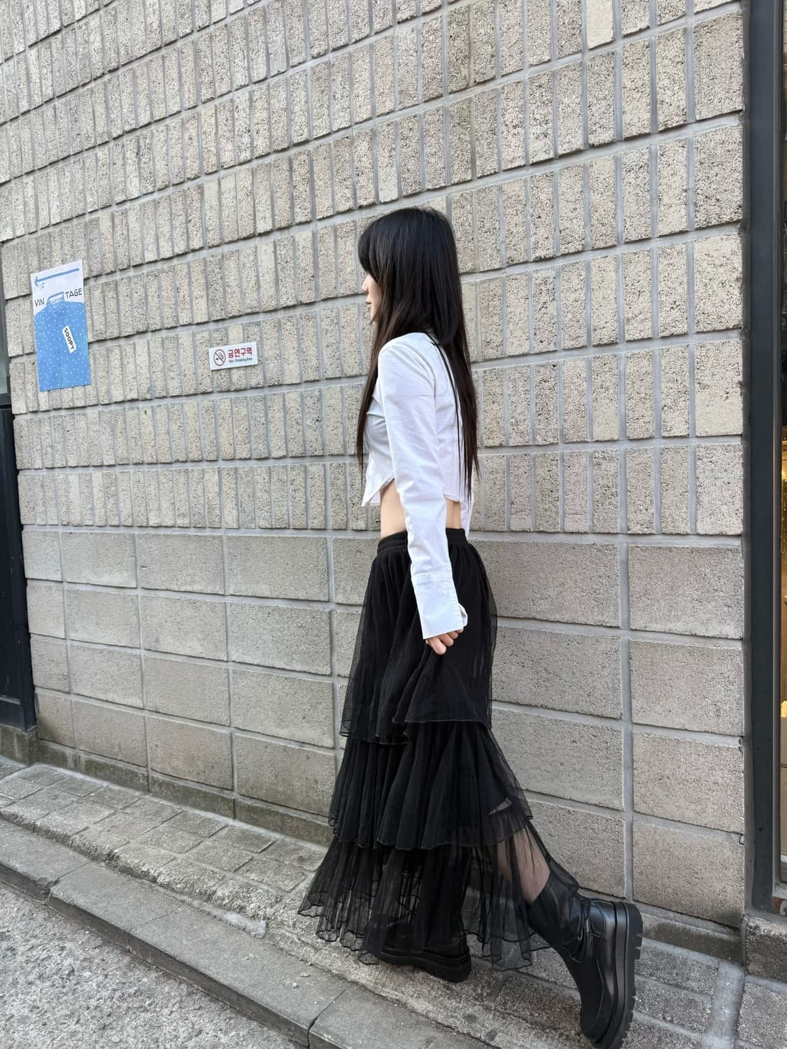 시스루 베이스 티어드 밴딩 롱 스커트 상품이미지5