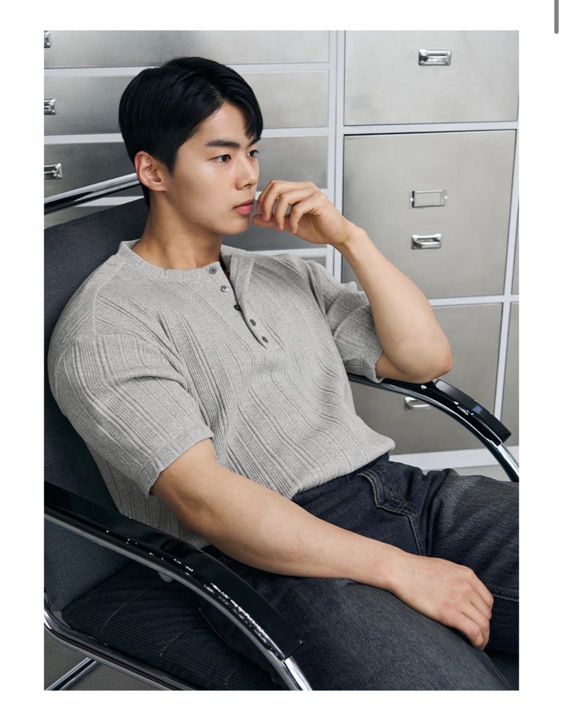 (새상품)(M)드로우핏 만재 콜라보 리브드 헨리넥 반팔 티셔츠 판매 상품이미지4