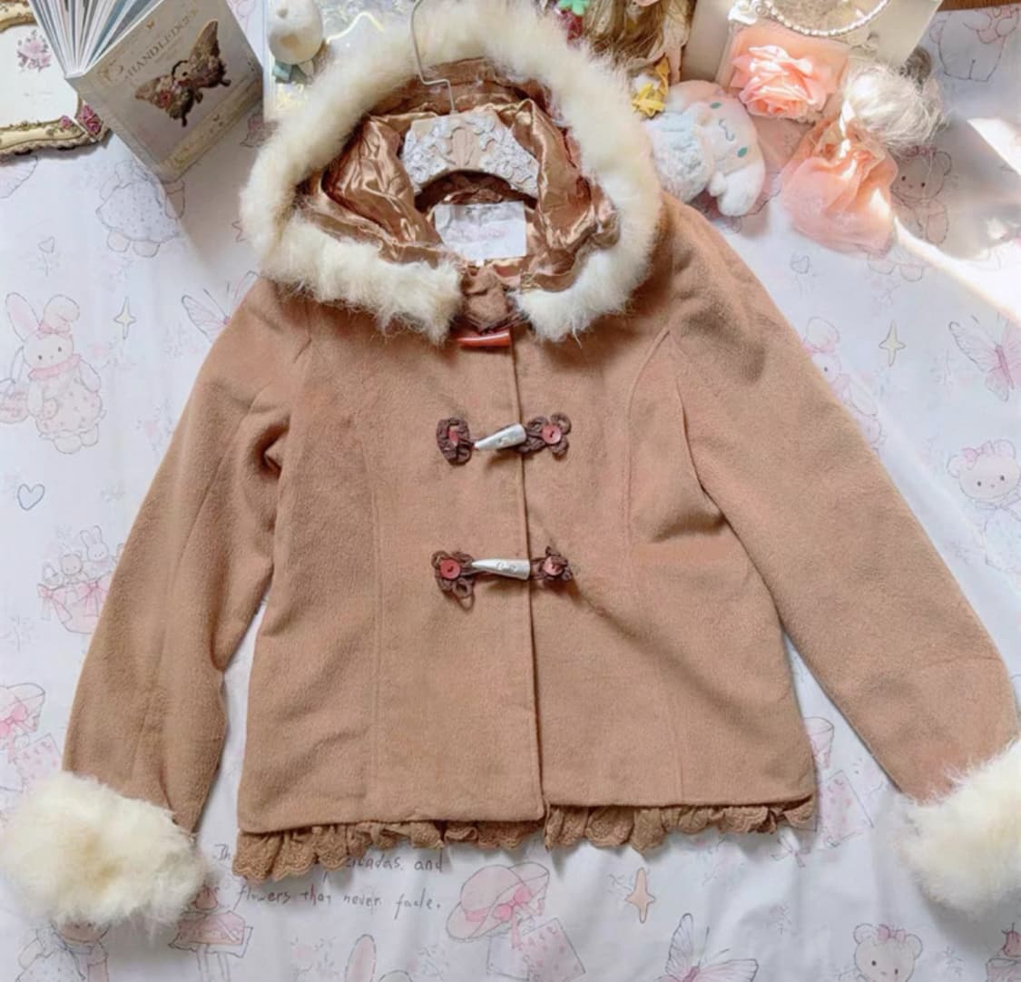 리즈리사 고전 핀터깔 대장 후드 퍼 떡볶이코트 숏코트 자켓 라떼갸루 상품이미지1