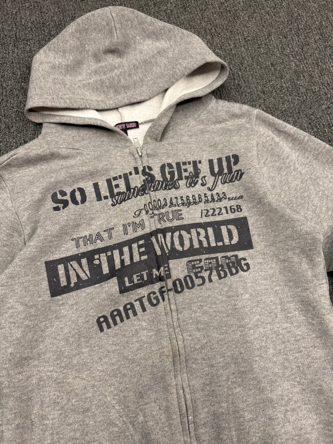 L)Honey bee 빈티지 프린팅 그레이 후드집업 상품이미지2