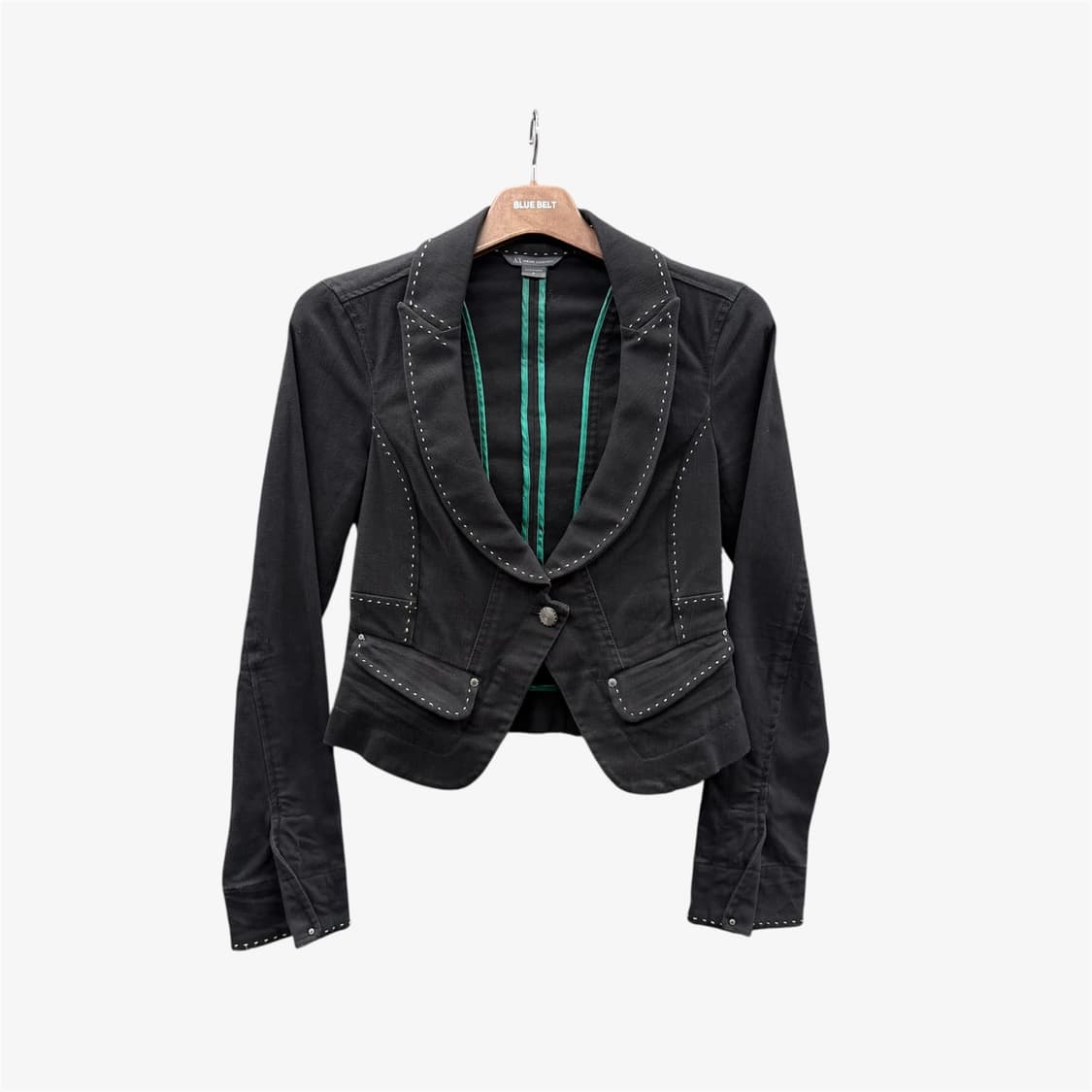 아르마니 익스체인지 헤비코튼 데님 블레이저 자켓 유니크 라펠 스티치 라인 상품이미지1