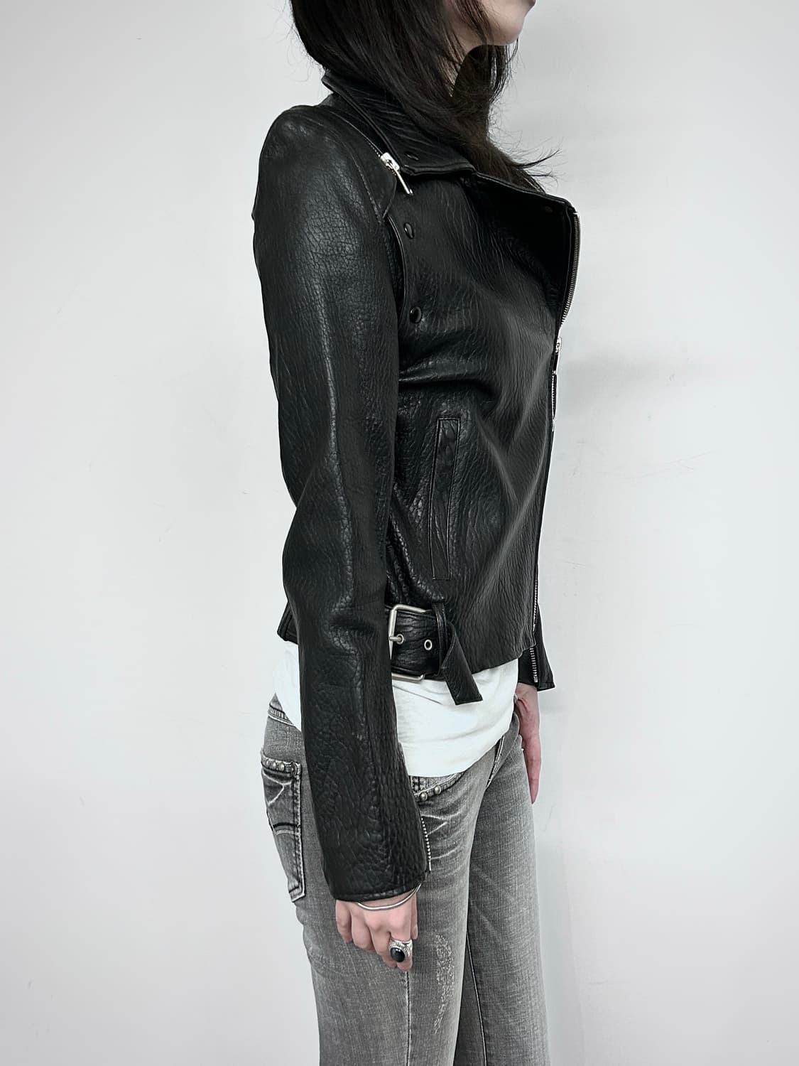 Detachable Sleeve Distressed Leather Jk 상품이미지2