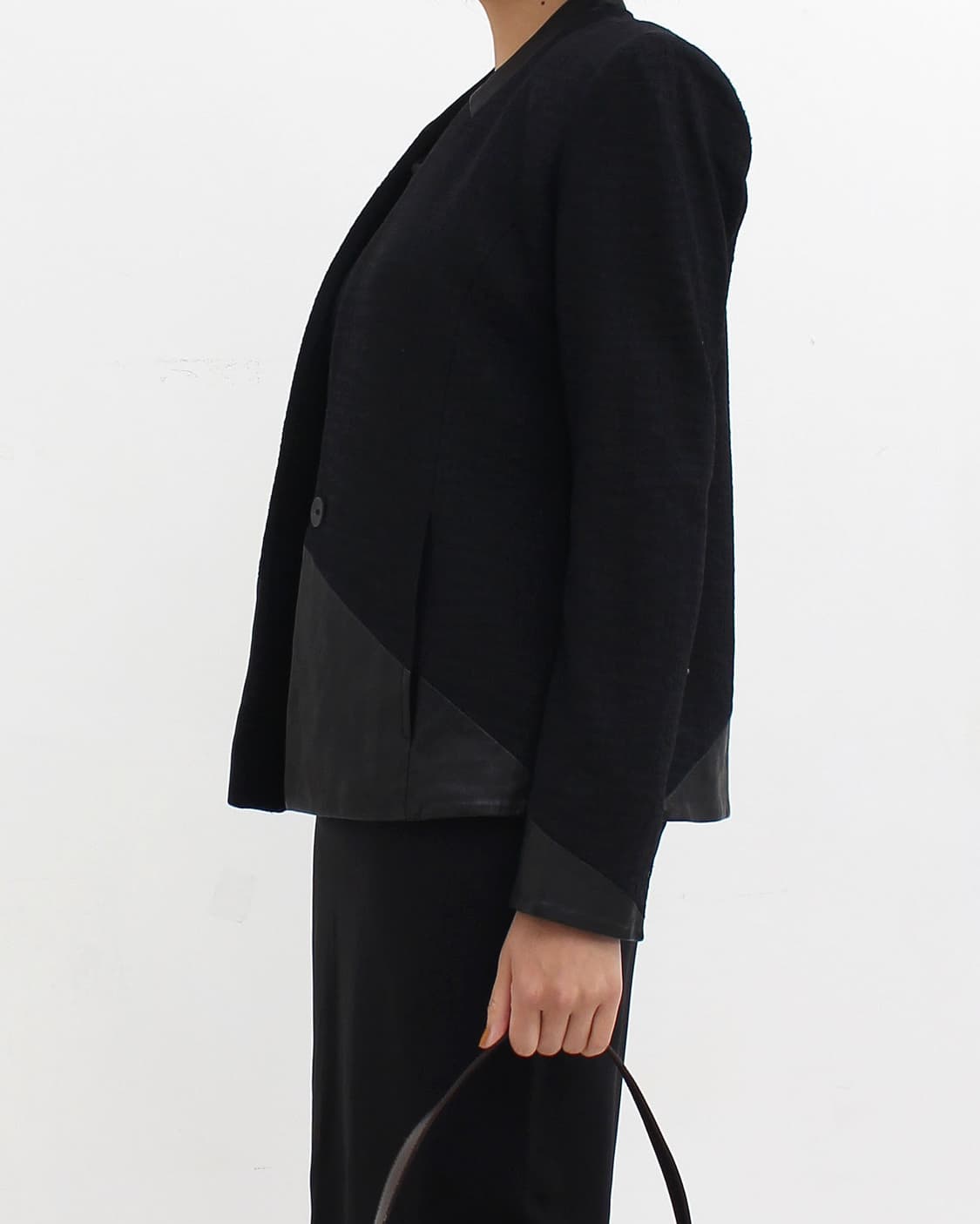 헬무트랭 Helmut lang 양가죽 배색 사선 비대칭 노카라 자켓 블레 상품이미지9