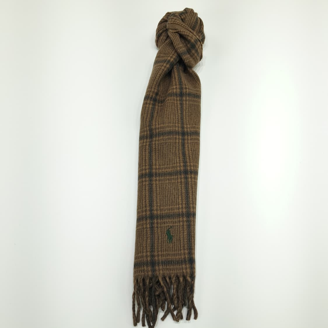 MX185 폴로 랄프로렌 브라운 체크 헤링본 램스울 양면 목도리 머플러 상품이미지3