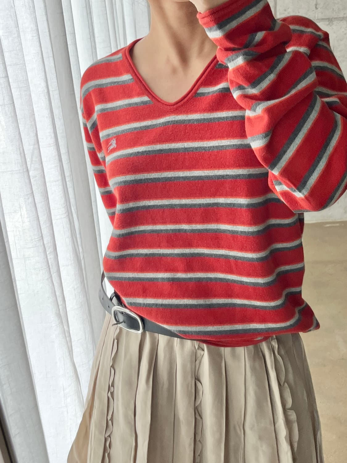 Burberry 버버리 로고 스트라이프 스웨터 레드 3 상품이미지8