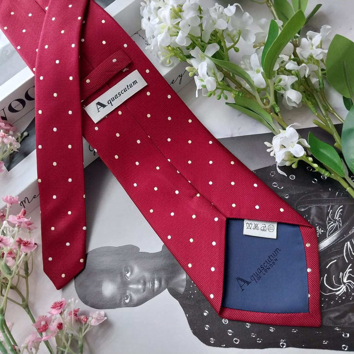 아쿠아스큐텀 실크 레드 도트 패턴 넥타이 9.5cm A+등급 K2031
 상품이미지4
