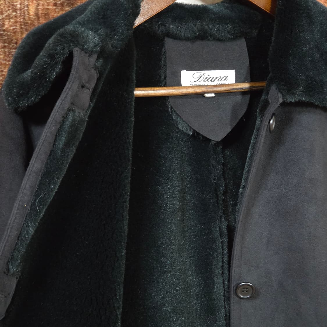 빈티지 블랙 퍼 카라 무스탕 미디 코트 상품이미지7