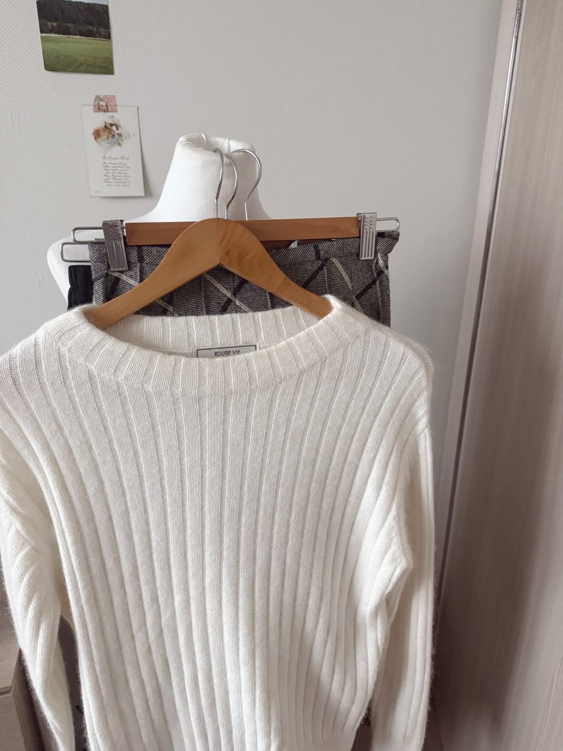 화이트 앙고라니트 * 체크 울스커트 코디세트 상품이미지2