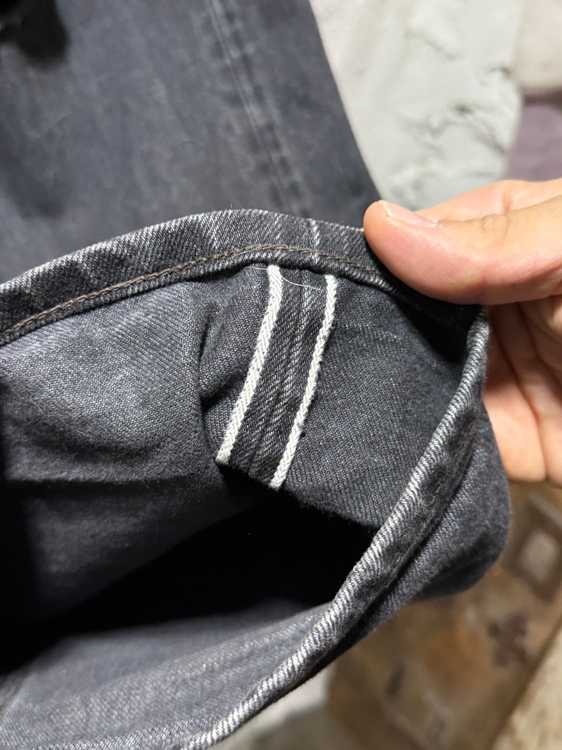 씨오타 CIOTA 와이드 테이퍼드 5포켓 셀비지 데님 팬츠 상품이미지6