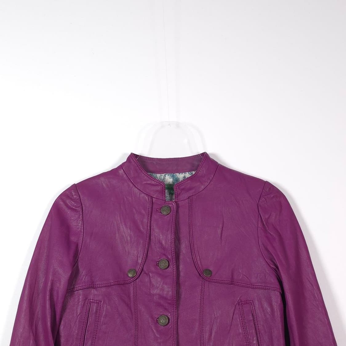 베네통 페이즐리 안감 리얼 양가죽 노카라 자켓 42 상품이미지3