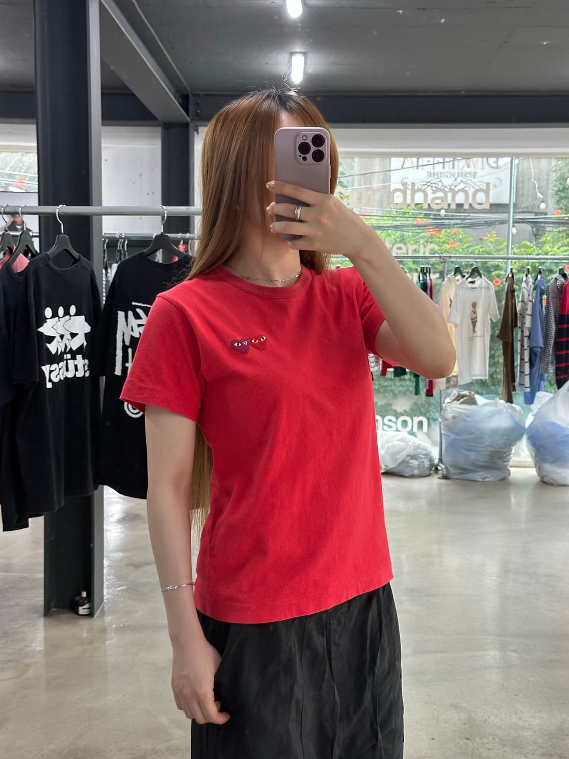 꼼데가르송 플레이 더블하트 반팔티 레드 상품이미지2