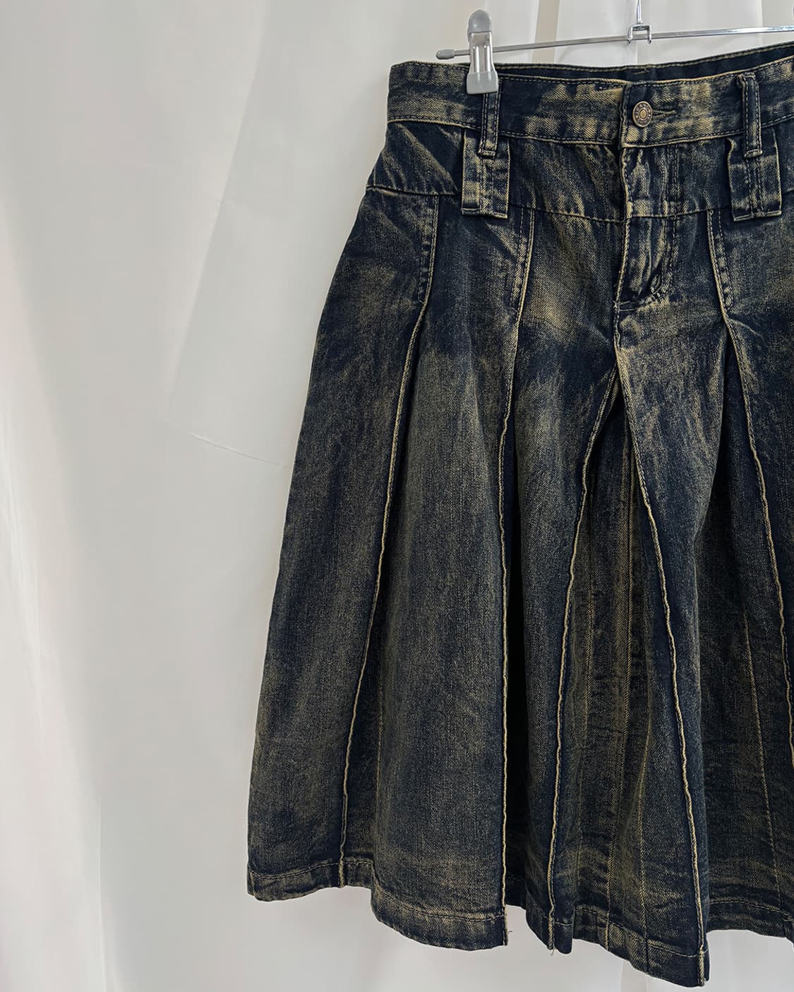 니아 빈티지 중청 벌룬 터크 미디 스커트 상품이미지3