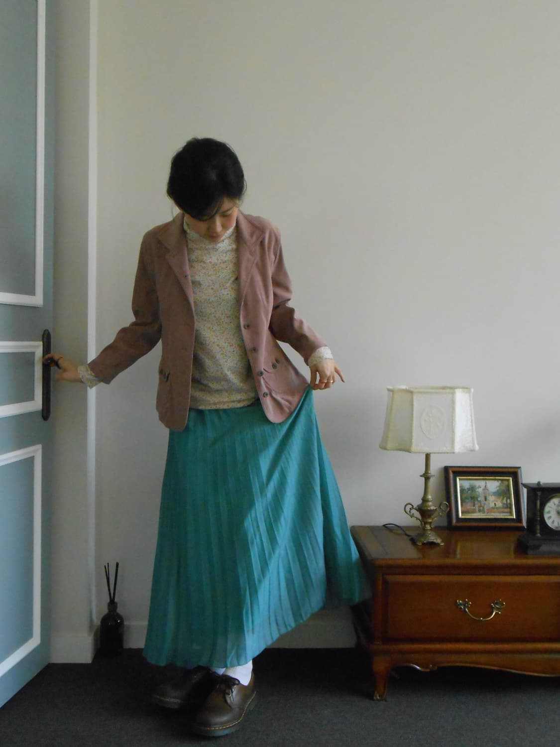 물빛 민트 빈티지 플리츠 스커트 상품이미지3