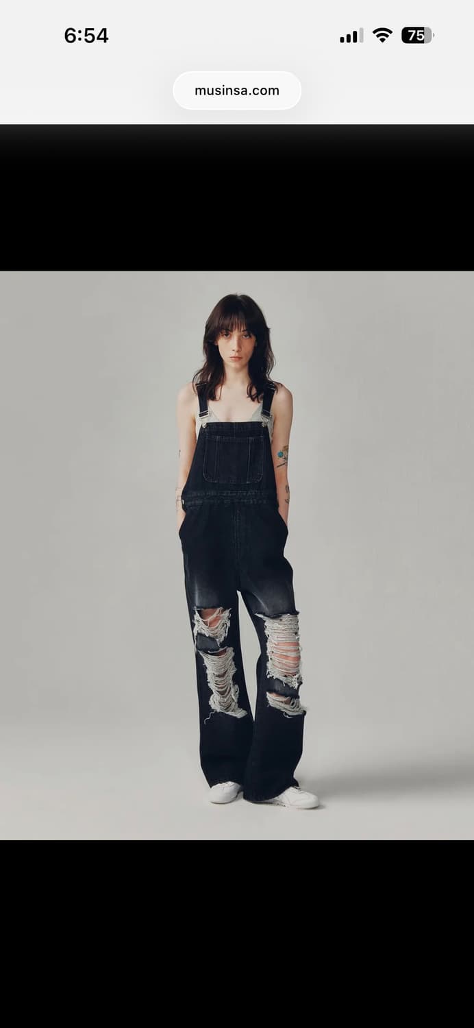 커렌트 빈티지 디스트로이드 데님 오버롤 상품이미지4