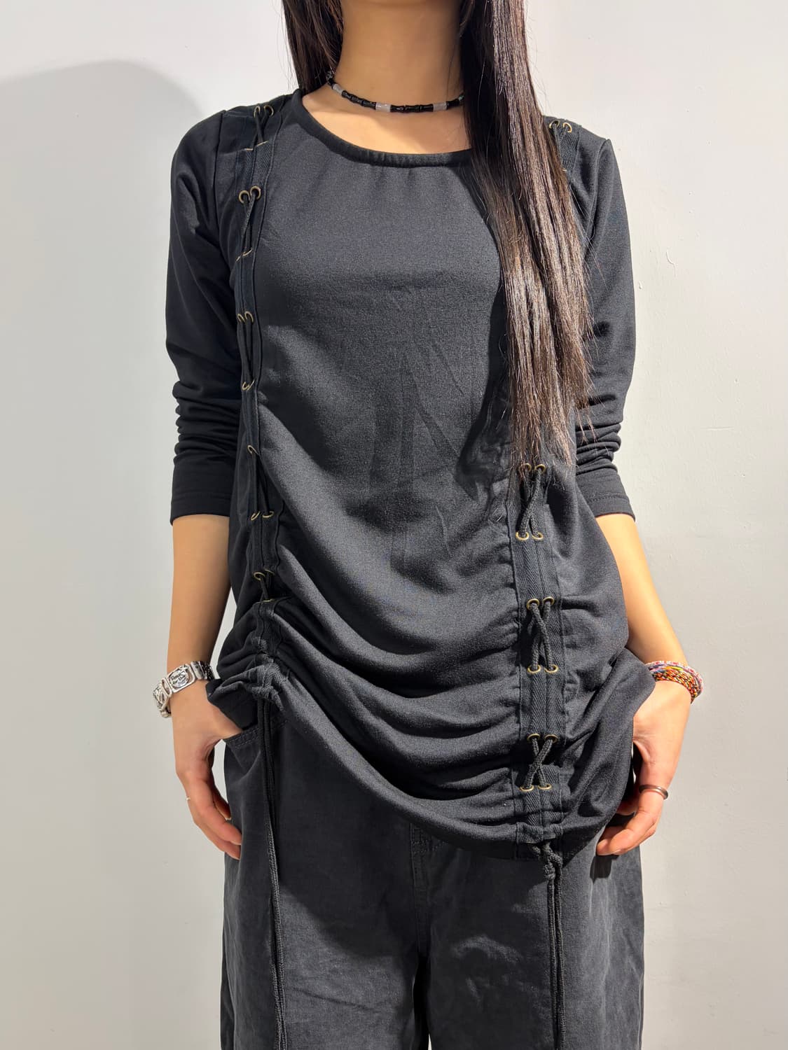 y2k 셔링 긴팔 티셔츠 슬리브 상품이미지2