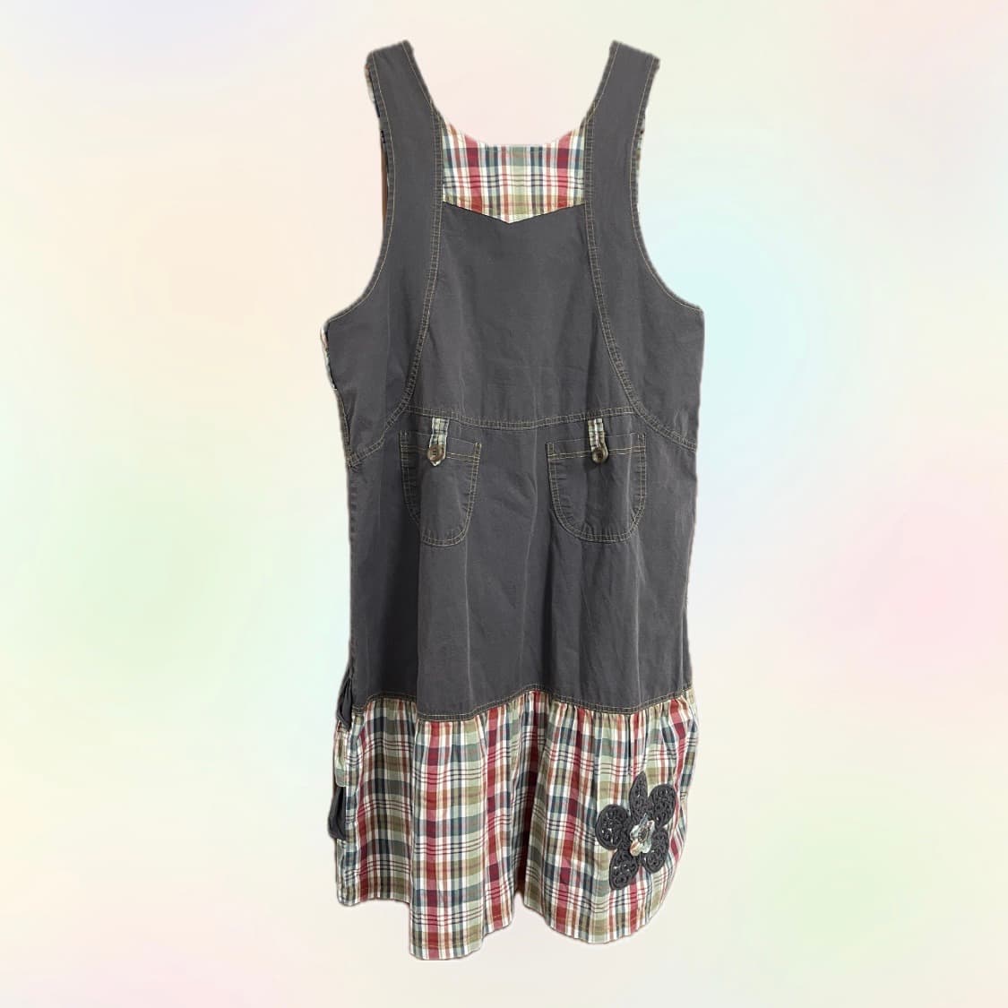 하구미 체크 패치 자수 양면원피스 지구샵 코야빈티지st 상품이미지1