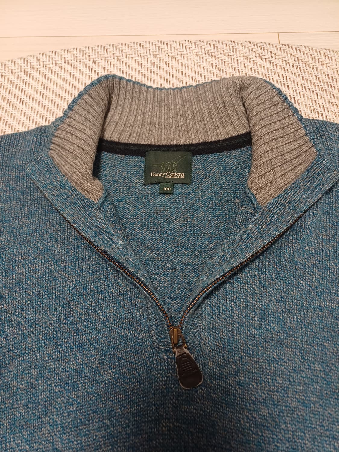 [Cashmere 5%] 헨리코튼 하프집업 블루 멜란지 니트 (100) 상품이미지5