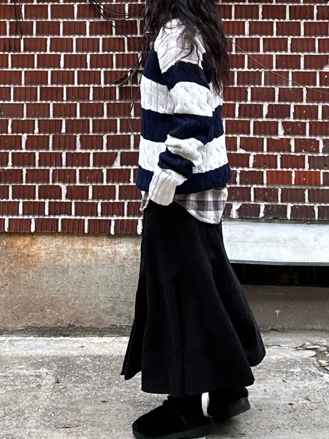 폴로 플리스 스윙톱 폴로 스트라이프 니트 폴로 셔츠 골덴 버튼 스커트세트 상품이미지5