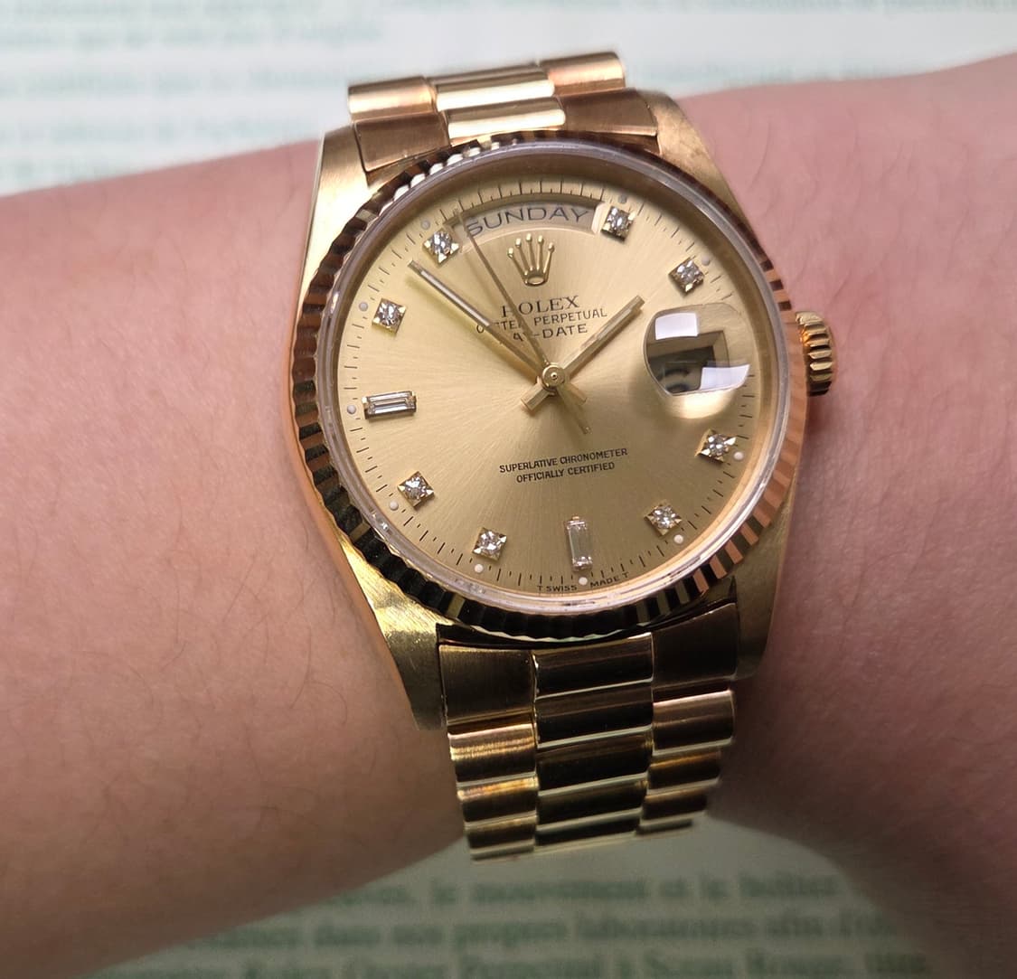 롤렉스 데이데이트 18238 18K올금통 바게트&다이아 샴골판 (원보증서 상품이미지9