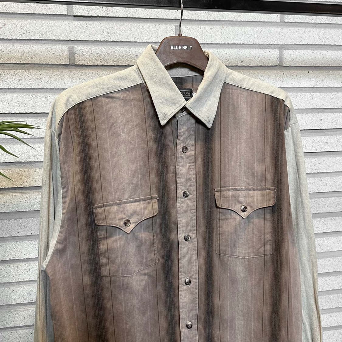 USA VINTAGE 웨스턴 셔츠 스트라이프 패턴 스냅버튼 디테일 그레이 상품이미지4