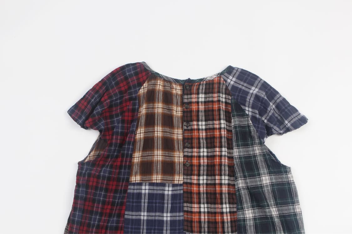 JPN Patchwork Plaid Raglan One piece 상품이미지8
