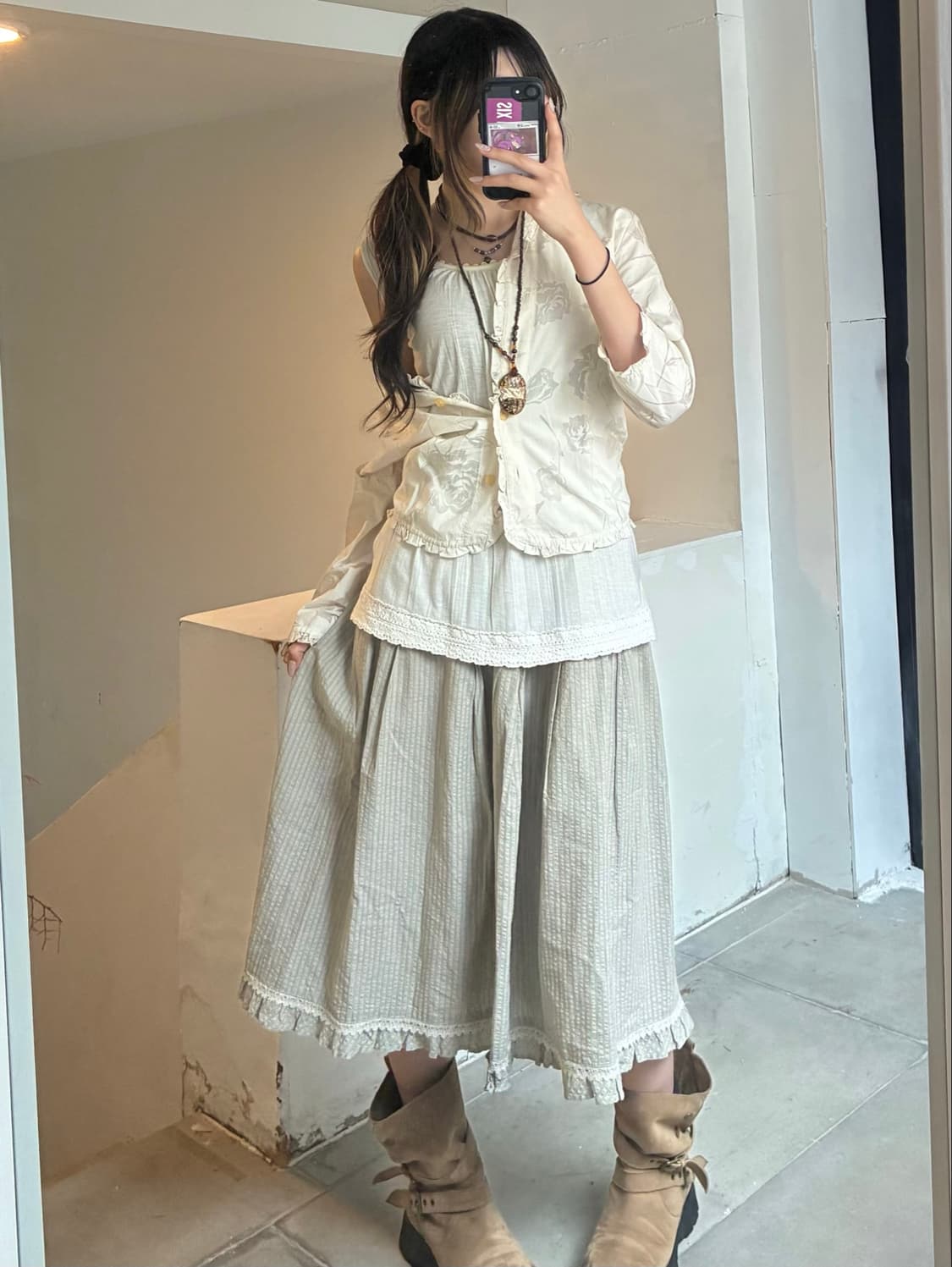 F)Elegance Fashion 빈티지 여성 프릴 디테일 꽃무늬 셔츠 상품이미지8