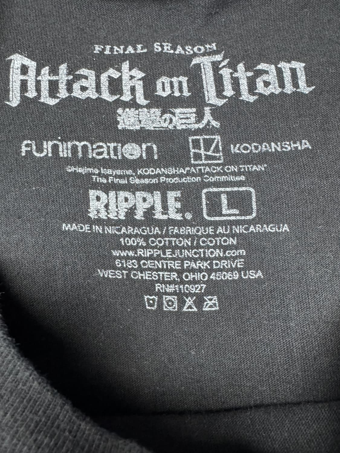 빈티지 진격의 거인 파이널시즌 여성형 거인 그래픽 티셔츠 L 상품이미지3