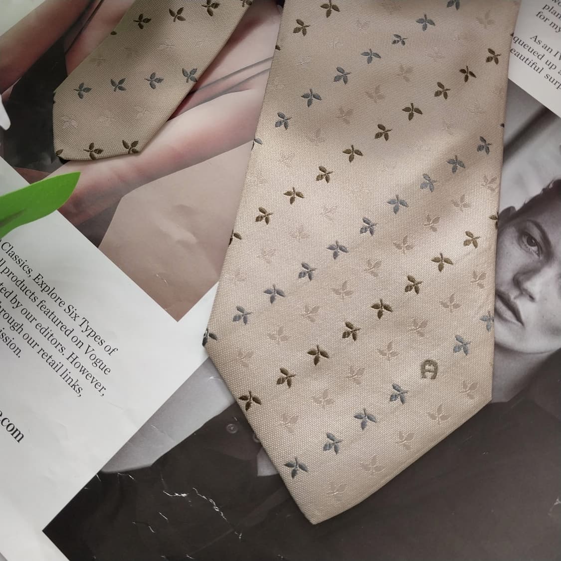 아이그너 실크 진베이지 나뭇잎 자수 넥타이 9.1cm A+등급 K1412 상품이미지4