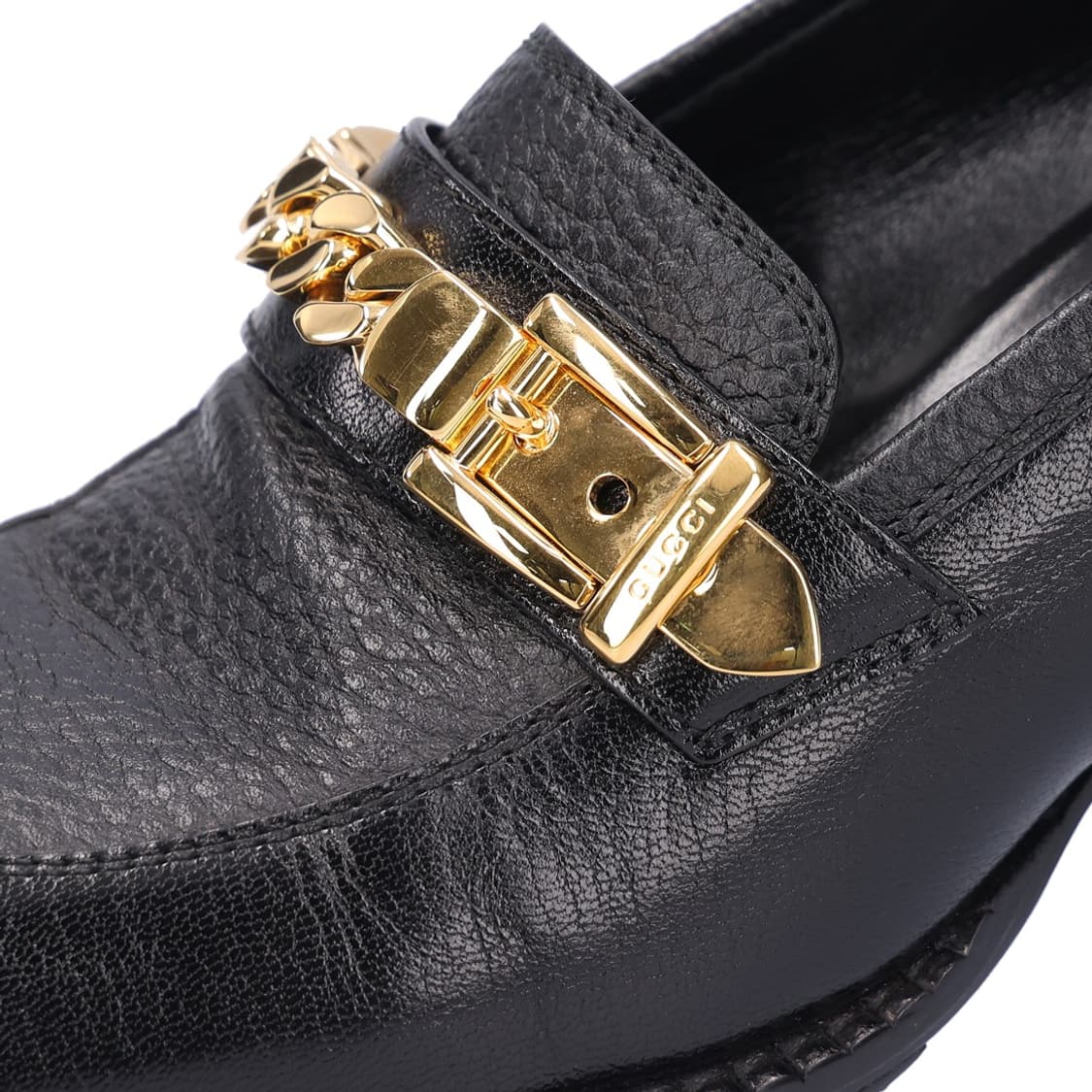 구찌 626594 체인 미드 힐 로퍼 레더 블랙 & 골드 36 상품이미지5