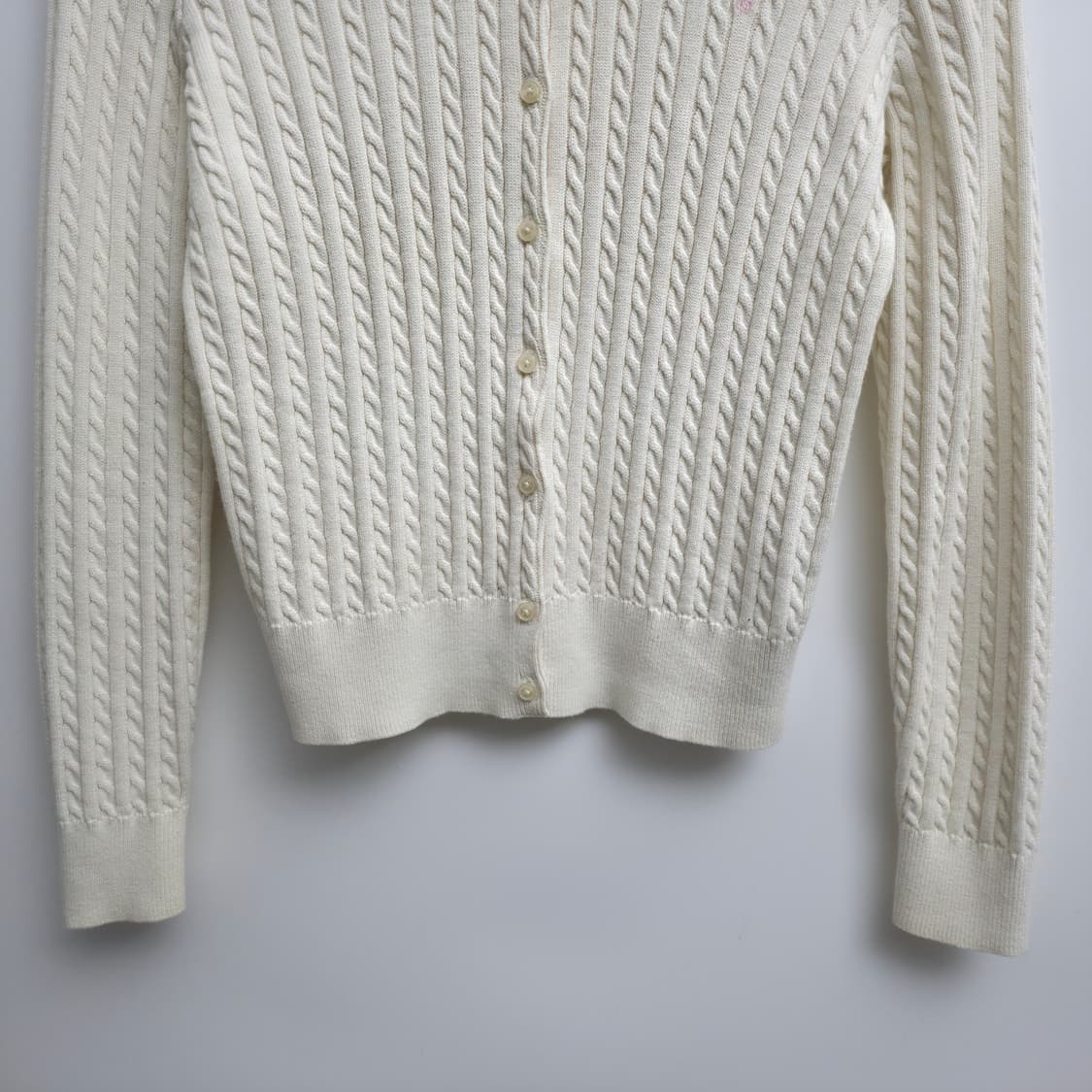 [S] 폴로 랄프로렌 케이블 핑크포니 가디건 아이보리 신형 큐알택 상품이미지3