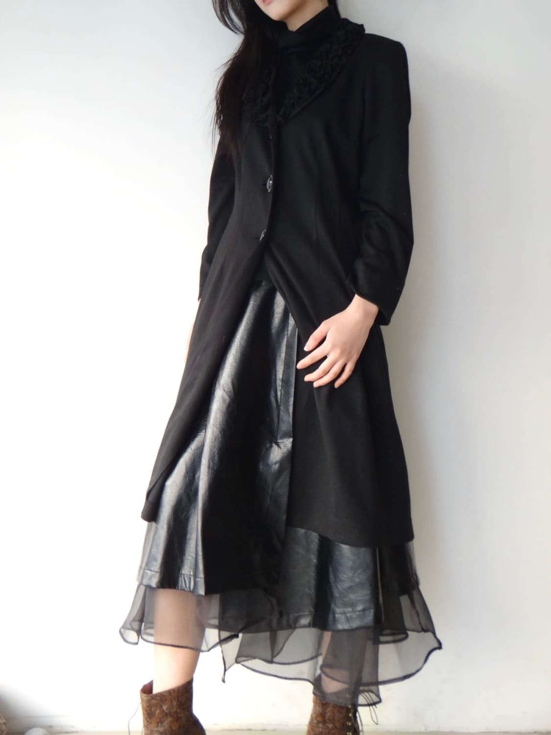 Leather sheer long skirt / black 상품이미지6