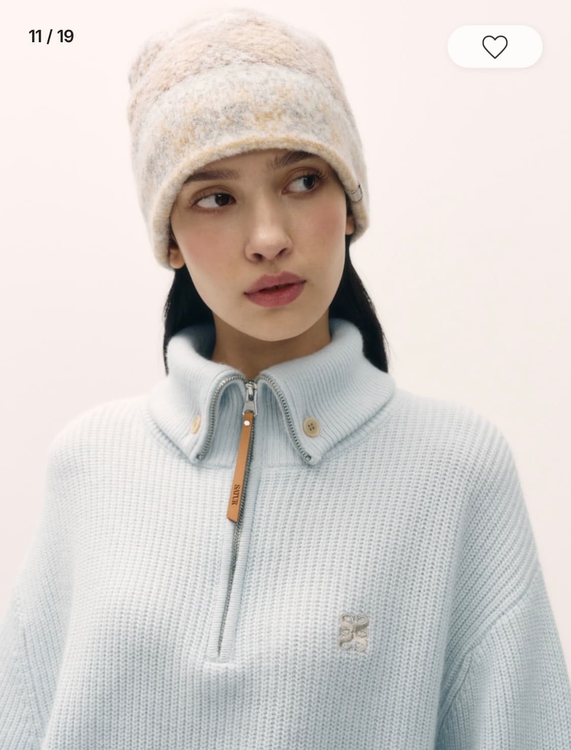 SATUR 세터 버튼 업 세일러 하프 니트 집업 라이트 블루 S 상품이미지4