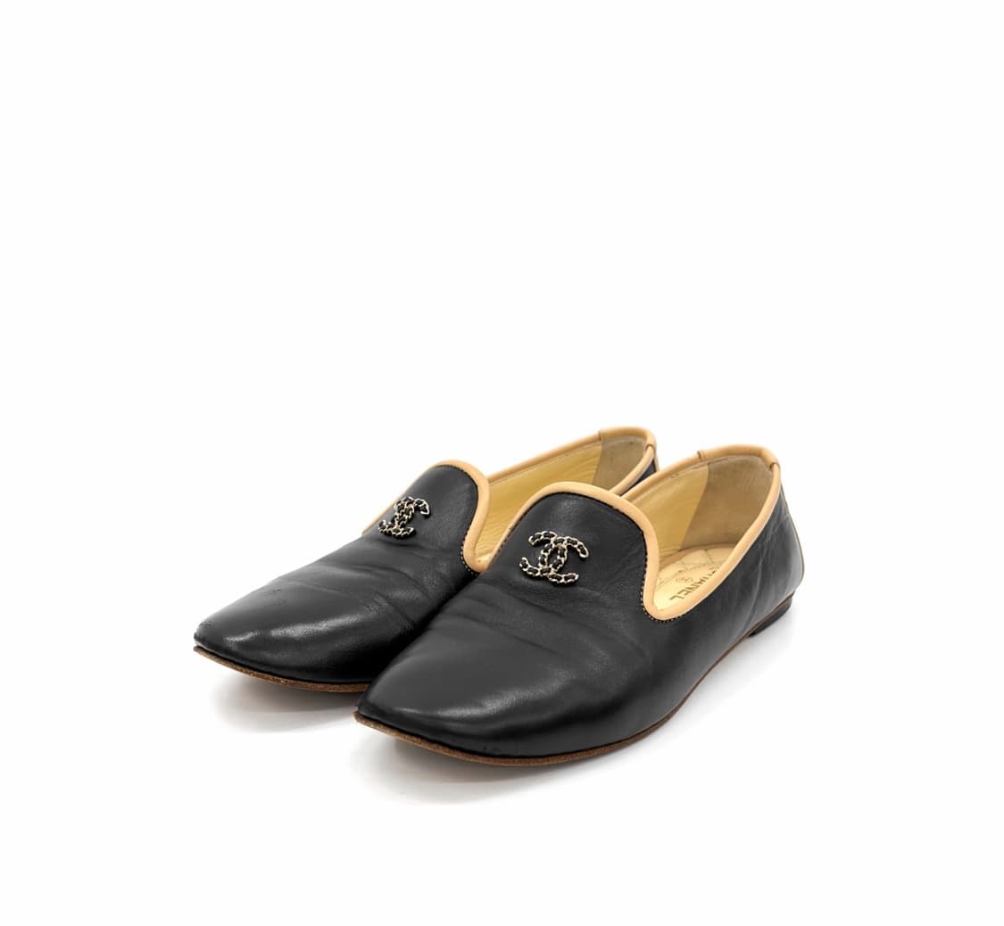 [36] 샤넬 여성 CC로고 램스킨 투톤 모카신 발레리나 슈즈 플랫 로퍼 상품이미지1