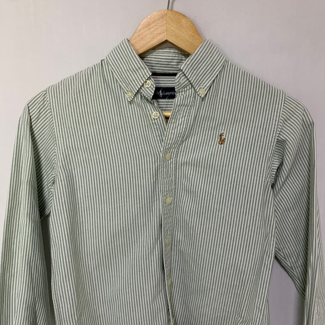 폴로랄프로렌 키즈 여성 스트라이프 슬림핏 7부 소매 셔츠 민트 상품이미지4