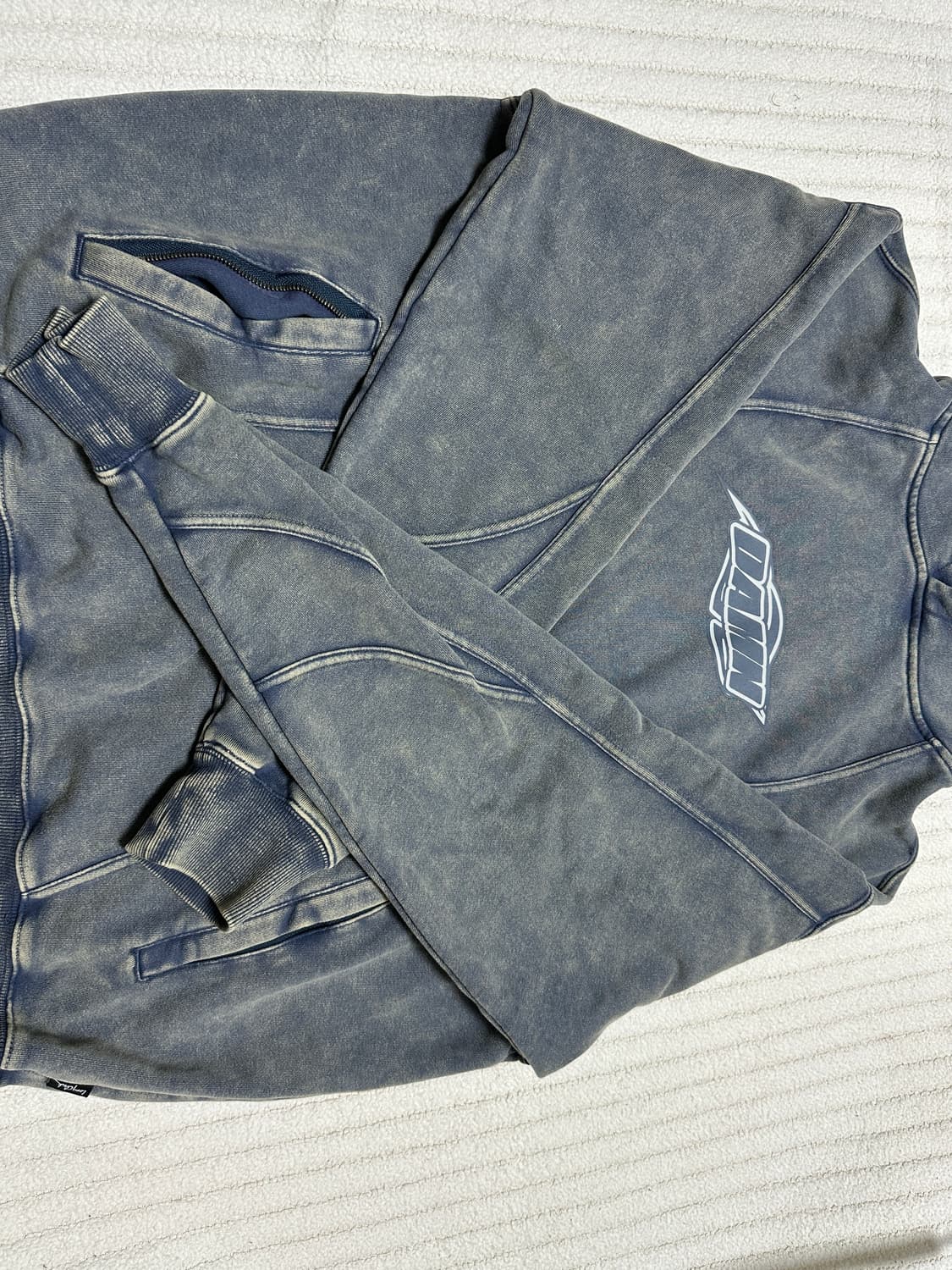 래리클락 데님 커브드 컷 후드티 워시 블루 상품이미지5