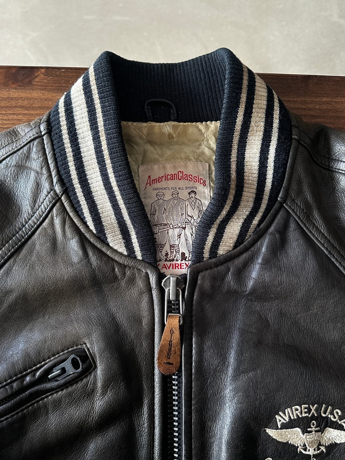 90s avirex 아비렉스 레더 바시티  상품이미지3