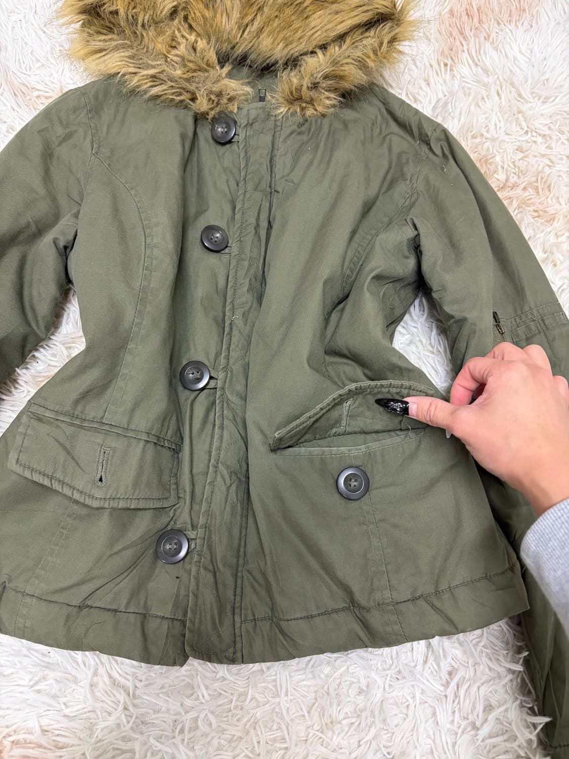 00s 카키 경량 패딩 Y2K  퍼 아우터 상품이미지4