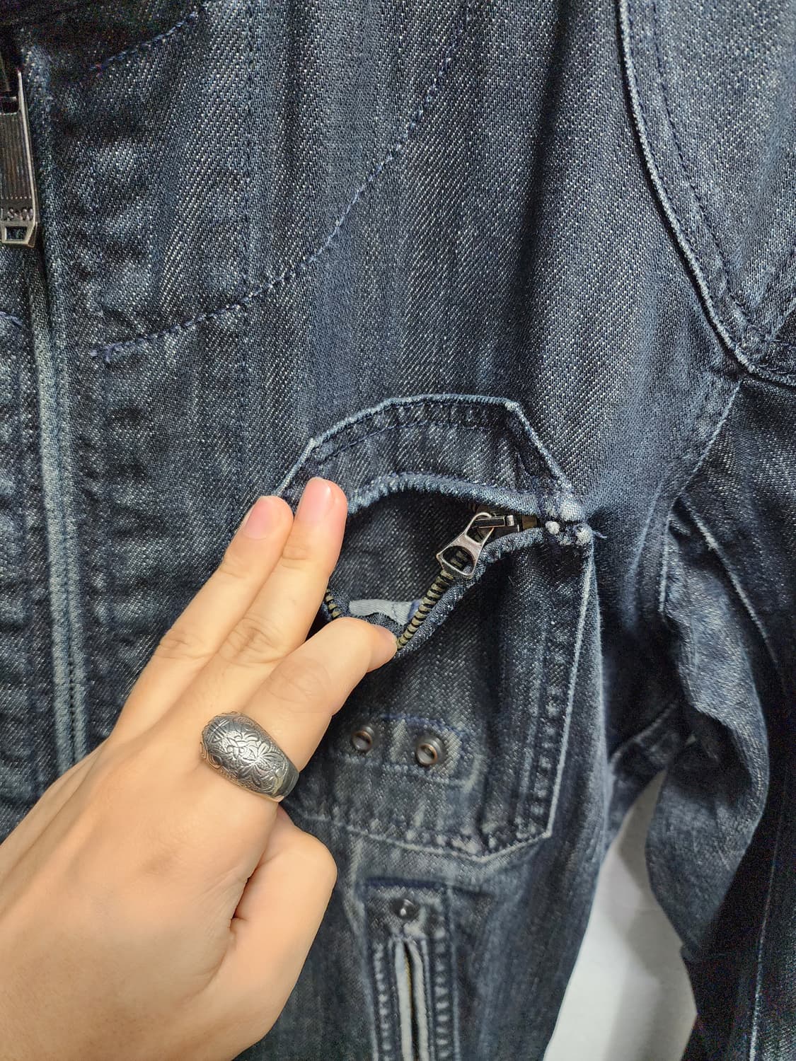 리바이스 00년대 Y2K 다크 인디고 집업 바이커 청자켓 상품이미지4