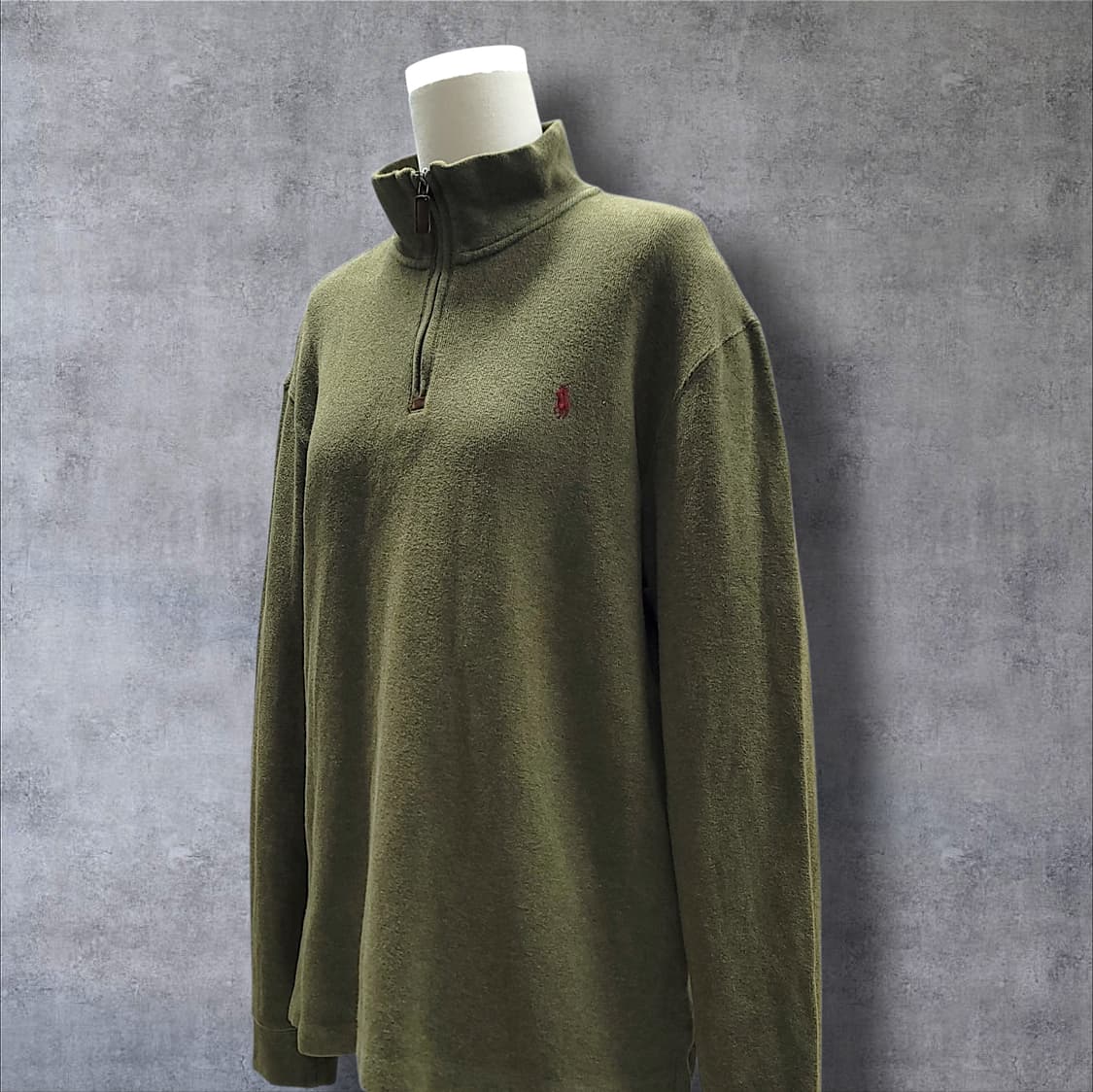 [L] 폴로 카키 코튼 하프 집업 스웨터 니트 상품이미지3