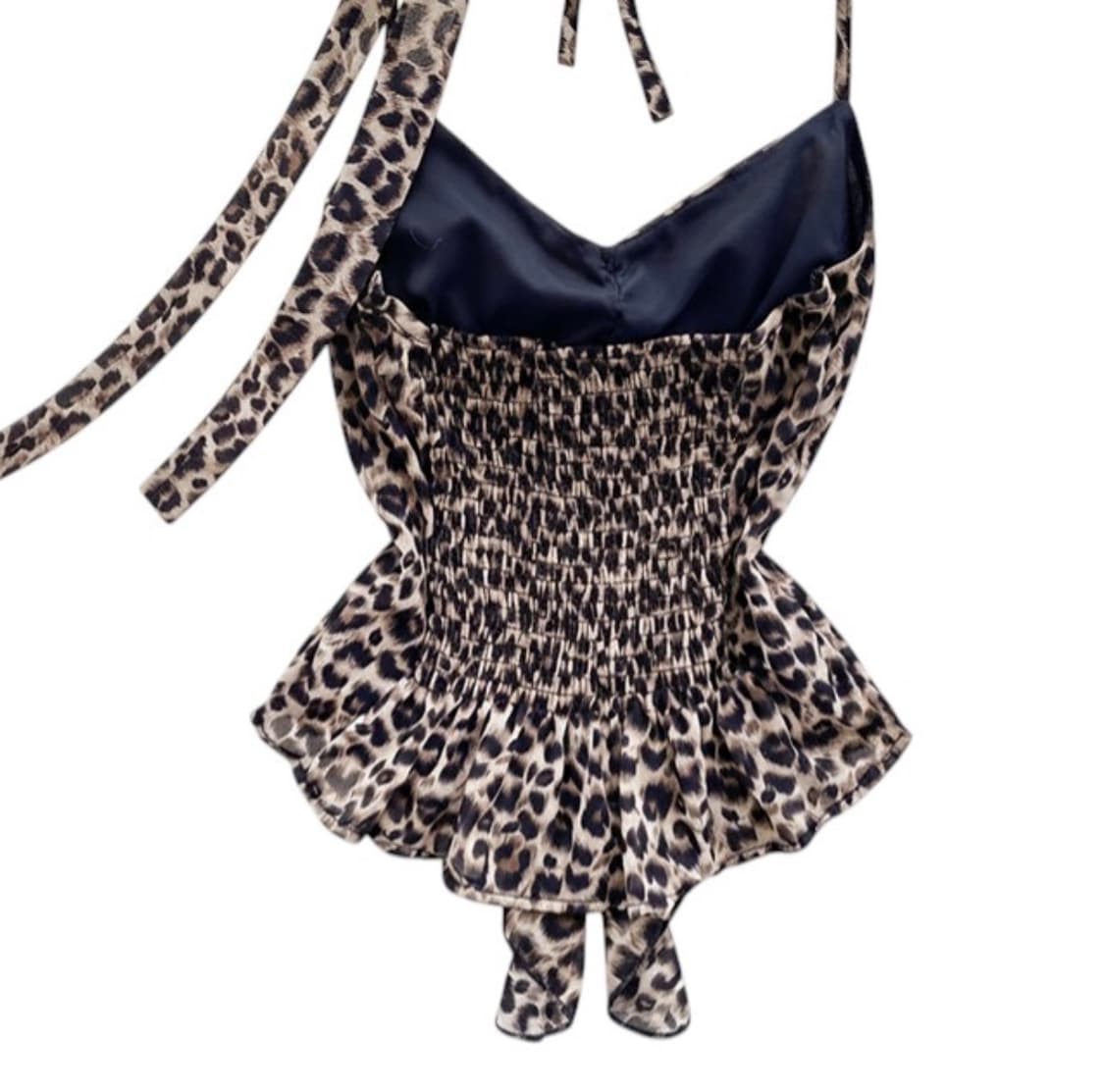 갸루 스타일 레오파드 스카프 프릴 탑 해 상품이미지4