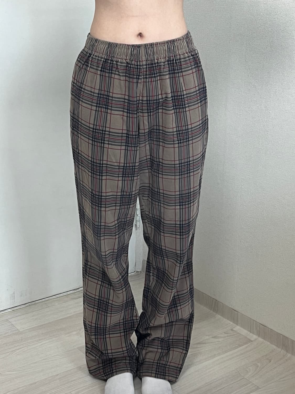 스텝온리 스테디 체크 팬츠 (베이지) 상품이미지1