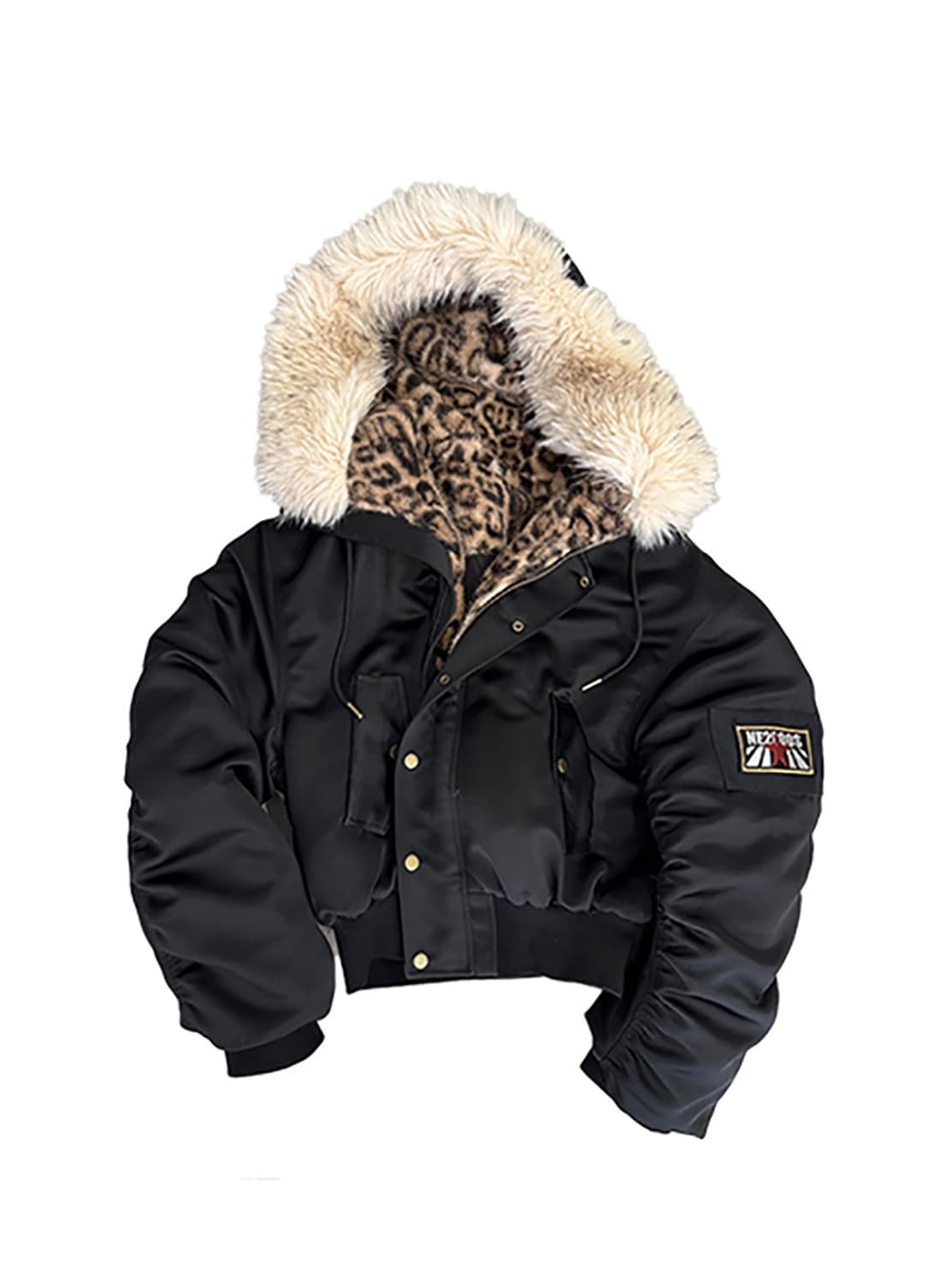 Leopard Pattern Fur Hooded Jacket 상품이미지1