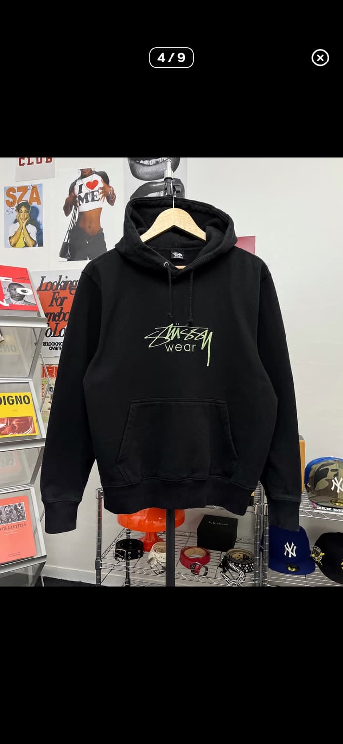 스투시 스탁로고 엠브로이더드  후드 후디 블랙 L사이즈 상품이미지2