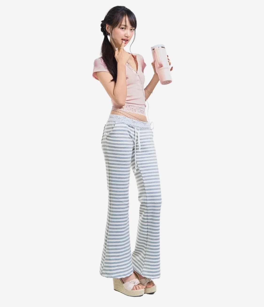 포어링 레이스 밴딩 스웨트팬츠 스트라이프 상품이미지1