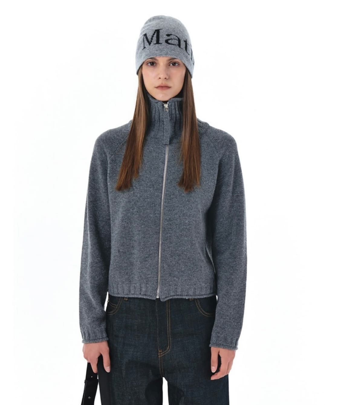 마뗑킴 스펠 포인트 니트 집업 그레이 상품이미지5