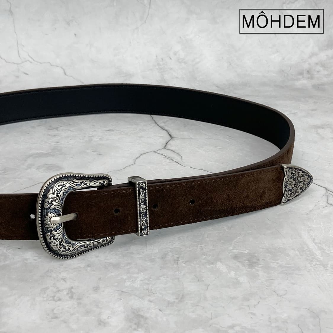 [Unisex] 클래식 웨스턴 스웨이드 가죽 벨트 브라운 상품이미지7