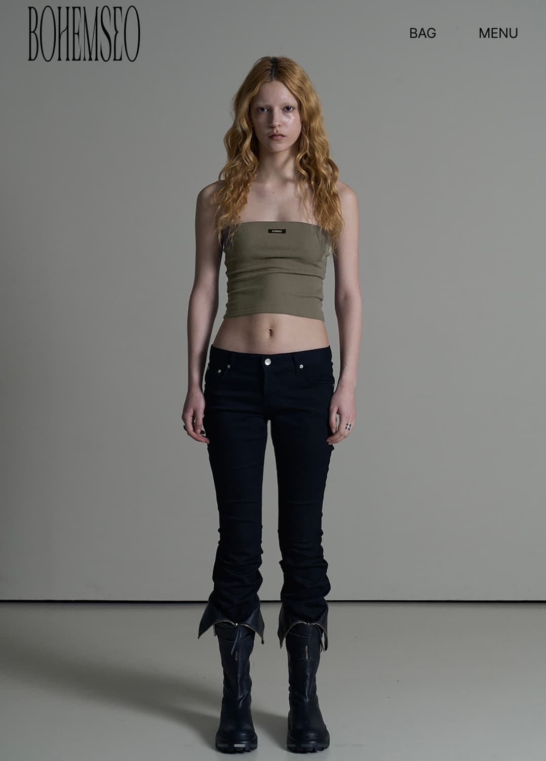 보헤미안서울 베이직 튜브탑 카키 상품이미지4