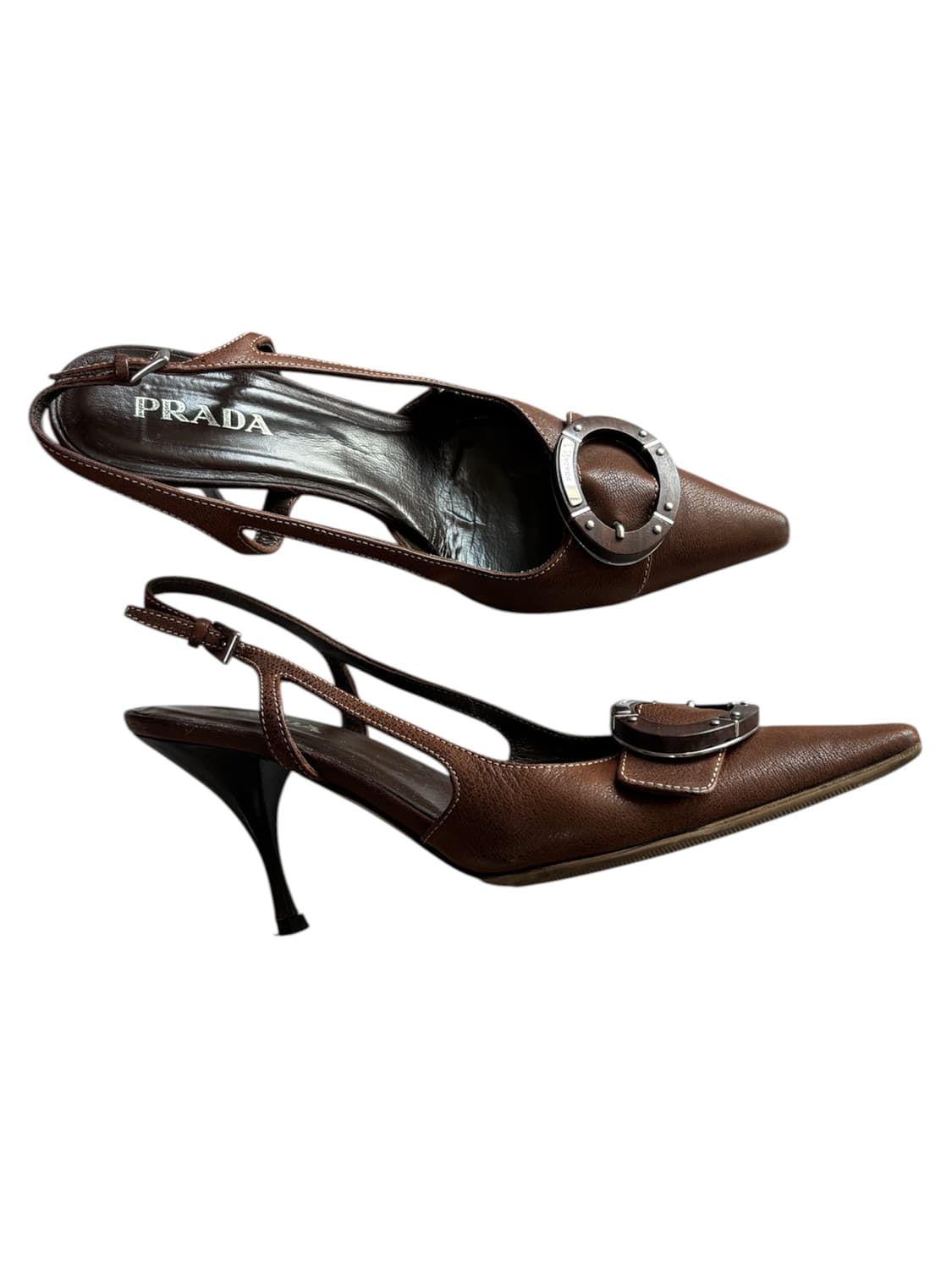 PRADA 프라다 브라운 가죽 버클 디테일 슬링백 (36½) +더스트백 상품이미지5