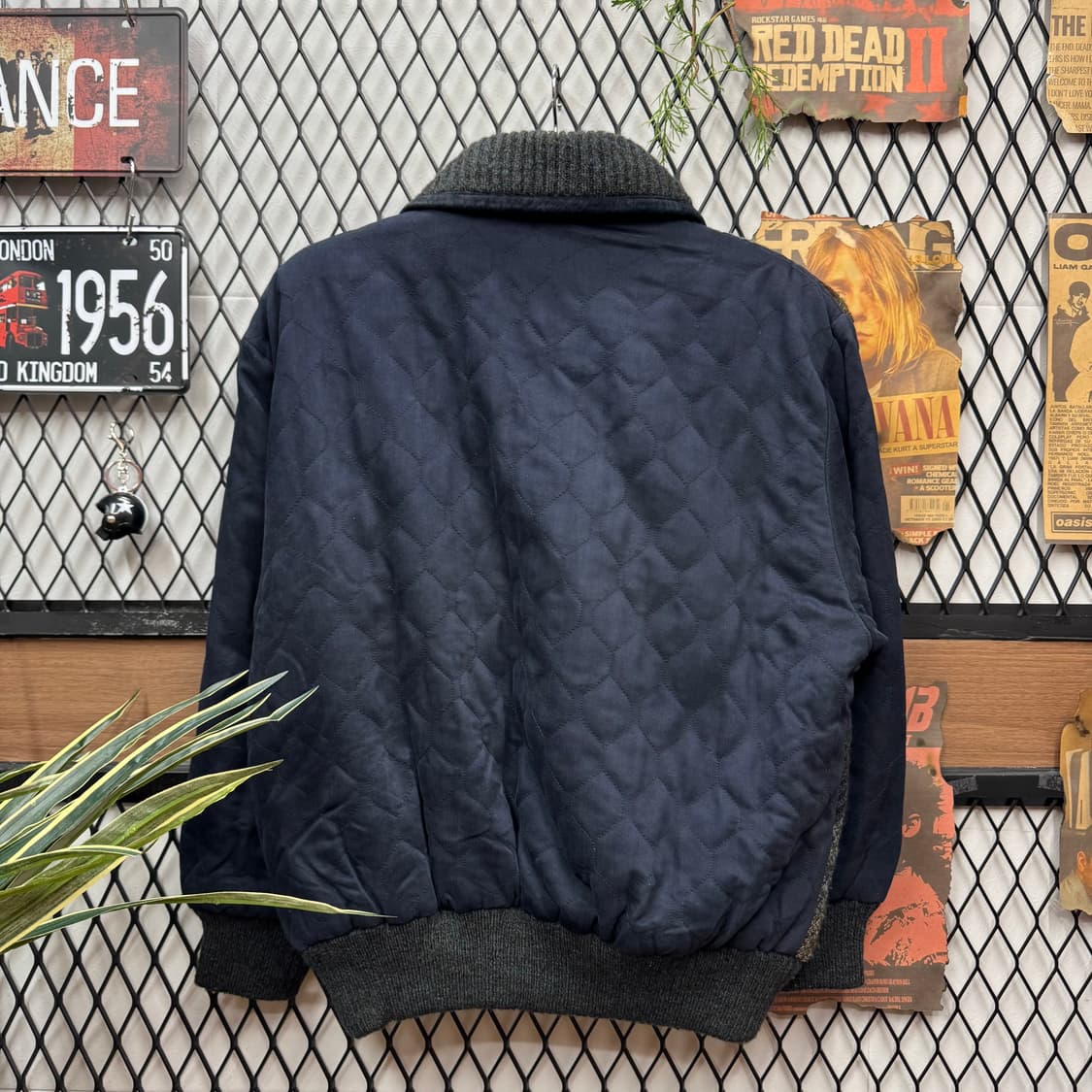 JPN VINTAGE 가디건 자켓 셔닐 패치워크 배색 네이비 상품이미지2